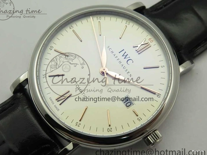 MIROTIME 0808 Portofino Automatic SS FKF 1:1 Best Edition White Dial RG Markers on Black Leather Strap A Stretchable 7141